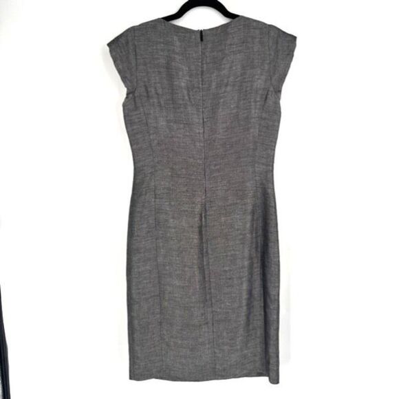 Hugo Boss Womens Linen Blend Cap Sleeve Pleated Sheath Dress Heather Gray Size 6 - Picture 2 of 11